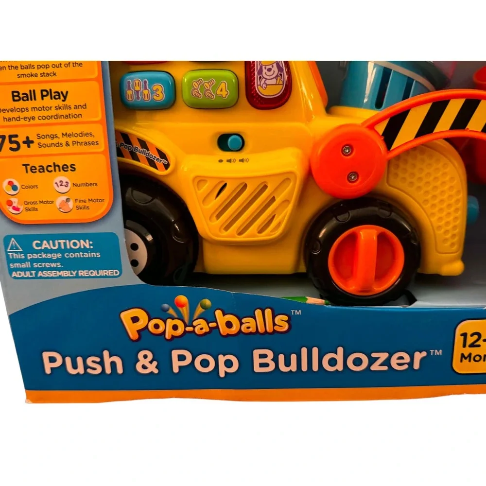 VTech Pop-a-Balls Push and Pop Bulldozer Toddler Learning Toy Yellow 12-36M